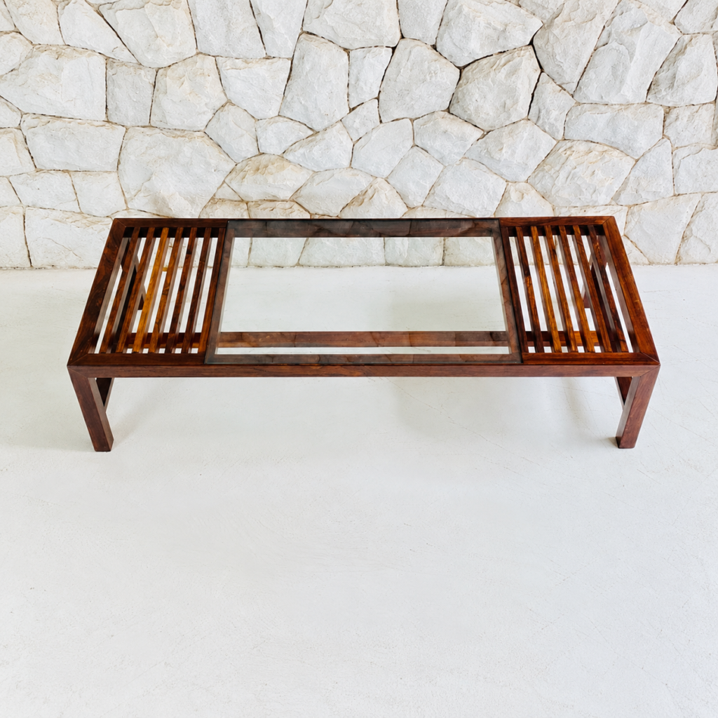 Mesa lateral em jacarandá e vidro