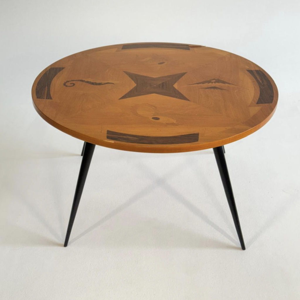 Mesa modernista, déc de 50, marchetada, Brasi, Caviúna e Jacarandá,